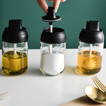 简约家用玻璃调味瓶防潮防尘盐罐佐料油壶厨房勺盖一体调料盒套装