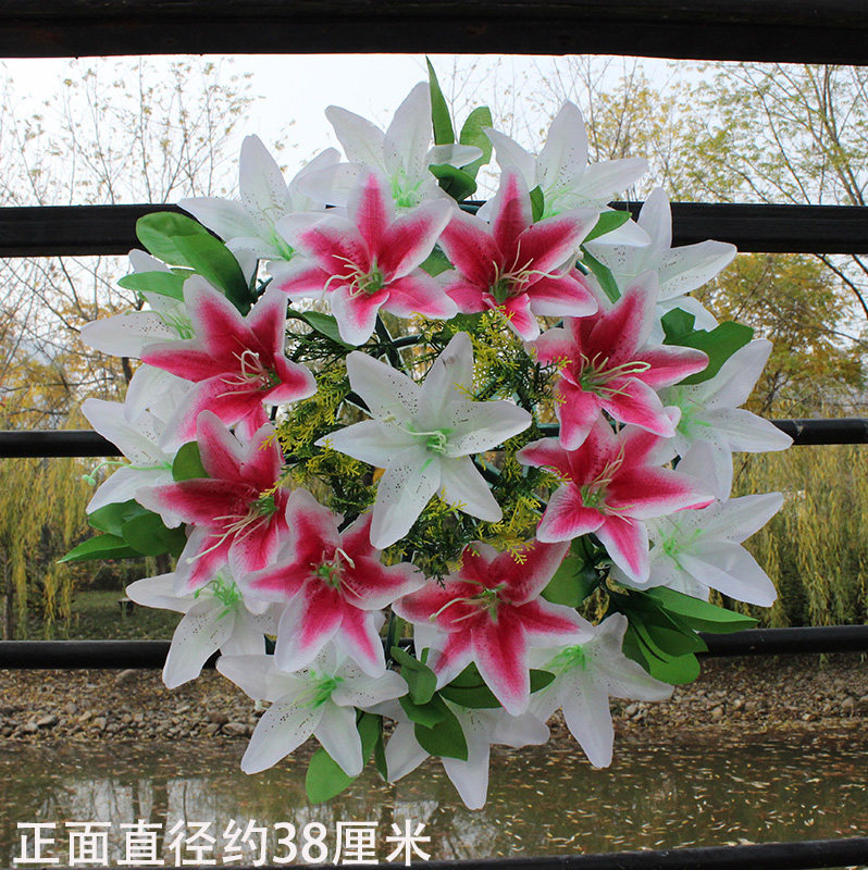 仿真花清明花百合大花圈绢花扫墓花上坟假花包邮祭祀花装饰花批发