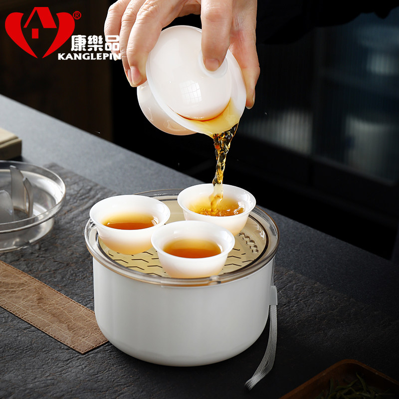 潮汕功夫茶具套装带茶盘老式轻奢高档璞玉白瓷冲茶盖碗旅行可定制
