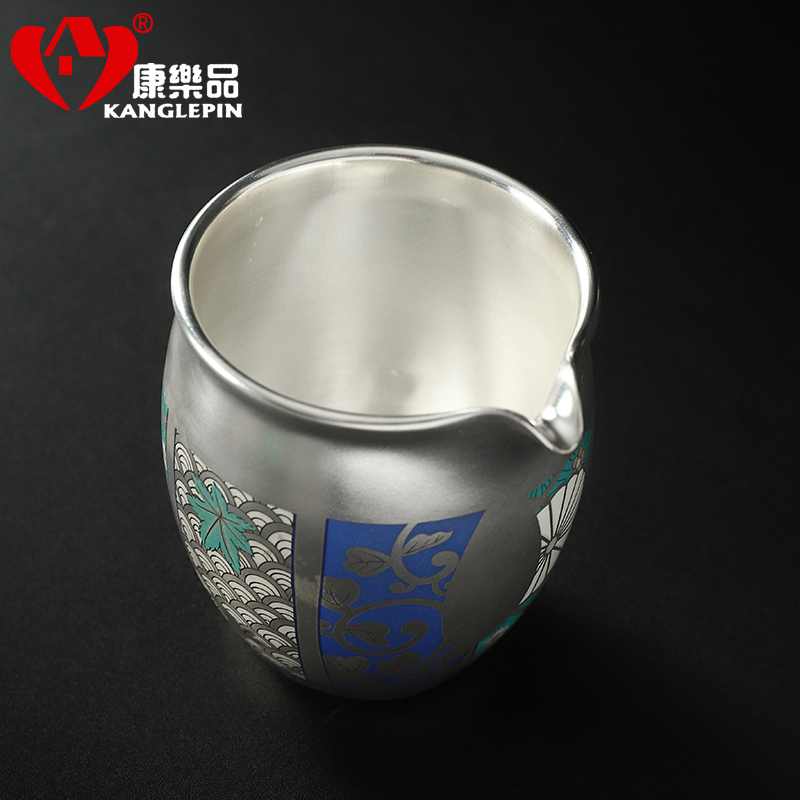 何赋森大师纯手工鎏银公道杯鎏银999万花茶海陶瓷匀杯功夫分茶器