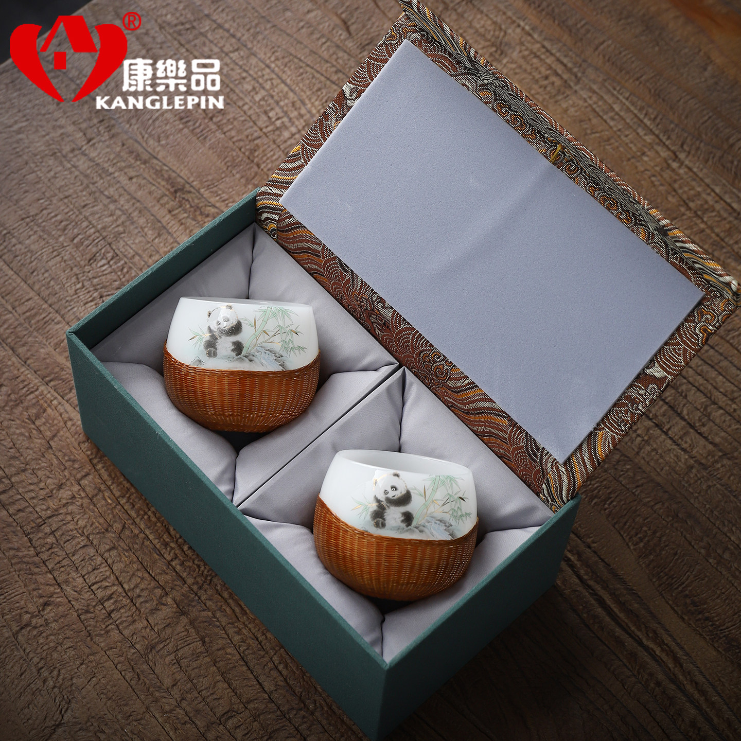 康乐品竹编熊猫茶杯高颜值手工艺茶具四川特色竹丝扣瓷茶盏伴手礼