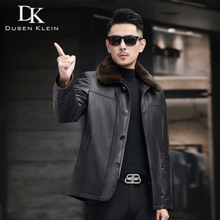 加厚可脱卸内胆休闲外套 翻领冬装 真皮皮衣头层小牛皮男士 中长款