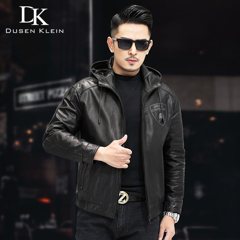 头层牛皮连帽秋冬新款潮流夹克