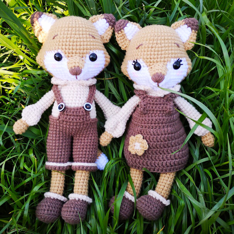 手工diy编织玩偶材料包 钩针毛线娃娃制作牛奶棉狐狸情侣创意礼物