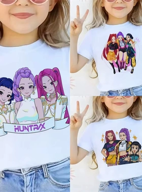 男女童短袖t恤新款儿童韩风ins童装中大童猎魔女团HUNTRX亲子装潮