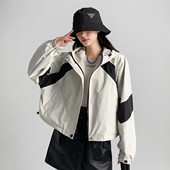 one 棒球服 潮酷风宽松工装 more休闲拼色连帽外套女2025秋季 新韩版