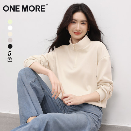 one more短款卫衣女2025新款小个子半拉链慕斯绒套头衫加绒外套X