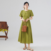 显瘦法式 one 度假裙子 圆领泡泡袖 连衣裙女修身 more2025夏季 新中式