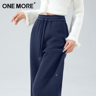 more慕斯绒阔腿裤 撒银保暖卫裤 女2025新款 高腰休闲裤 秋冬季 one