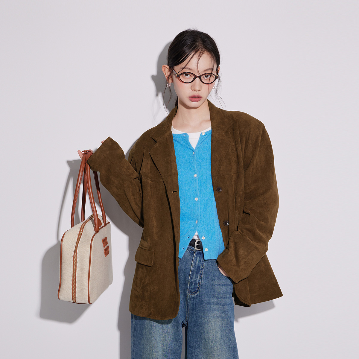 oneMore鹿皮绒外套宽松西服