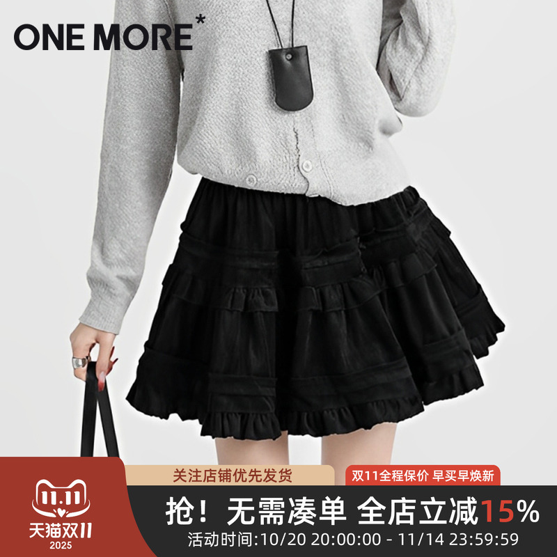 one more蛋糕裙女黑色短裙2025新款秋季a字半身裙女士蓬蓬百褶裙Y