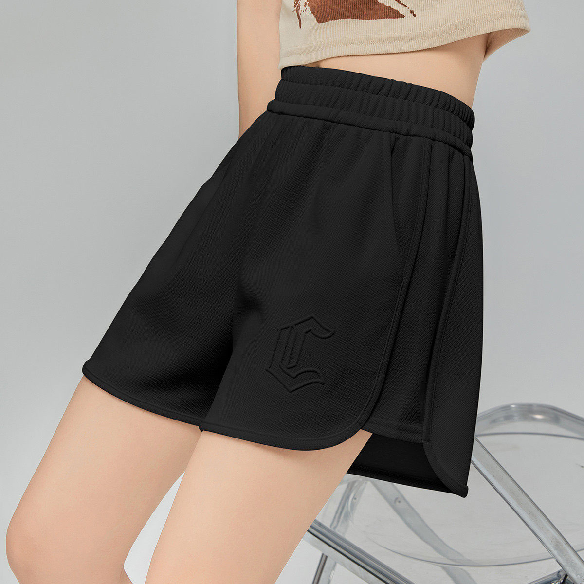 one more立体绣花宽松休闲运动短裤女百搭夏季外穿显瘦A字阔