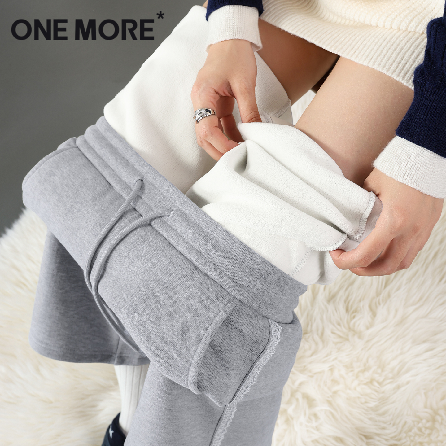 onemore慕斯绒蕾丝阔腿裤