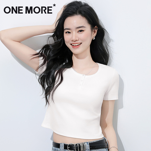 more短袖 夏季 one t恤女款 2025新款 白色内搭上衣半开领正肩打底衫