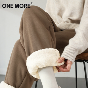 more加绒裤 咖色运动卫裤 子女2025新款 穿搭羊羔绒小脚裤 冬季 one