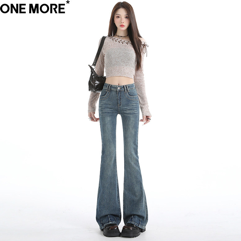 One More美式高街低腰微喇牛仔裤女2026年春季辣妹修身显
