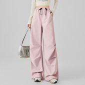 more粉色工装 宽松高腰降落伞裤 裤 one 女2025新款 夏季 休闲阔腿裤