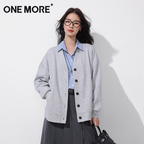 onemore休闲v领宽松卫衣