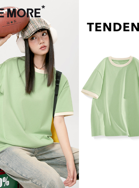 one more文墨短袖女t恤夏季2025新款绿色宽松半袖纯棉设计感上衣Y