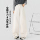 one 女宽松显瘦休闲裤 more2026年春季 全棉慵懒风白色高腰阔腿裤