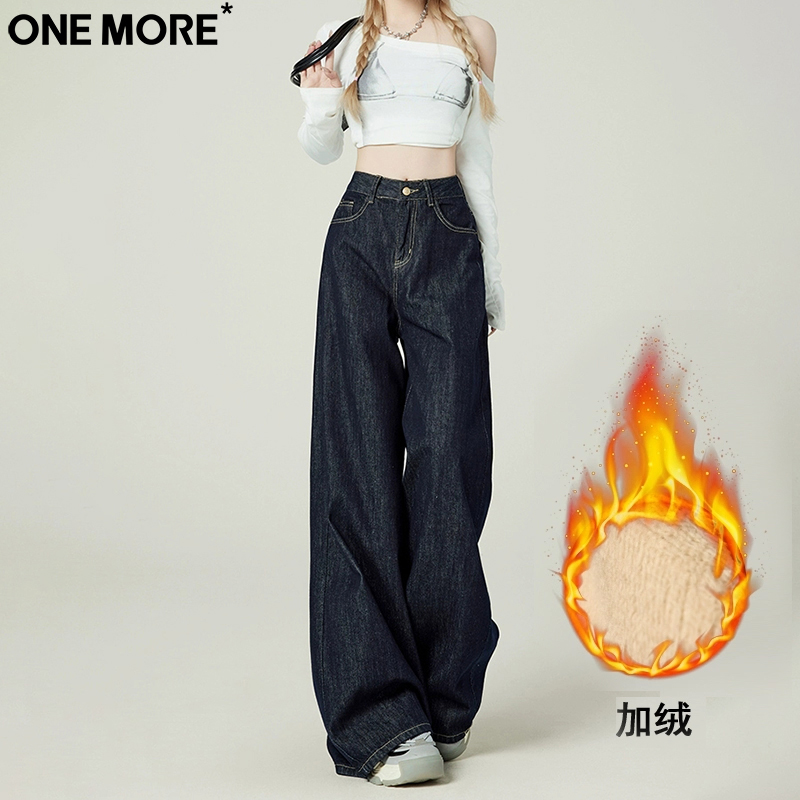 加绒百搭翻盖丹宁蓝牛仔裤