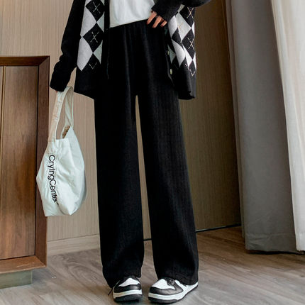 one more2025冬季百搭阔腿裤女高腰显瘦纯色厚款裤保暖休闲长裤