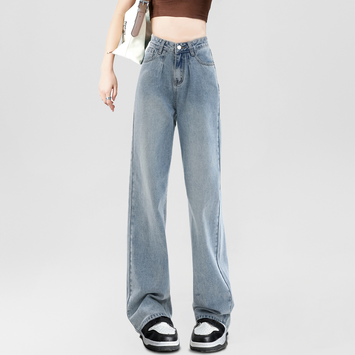 oneMore潮流牛仔裤高腰显瘦