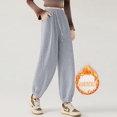 one more加绒运动束脚裤女2025秋新款小个子美式高腰休闲裤哈伦裤