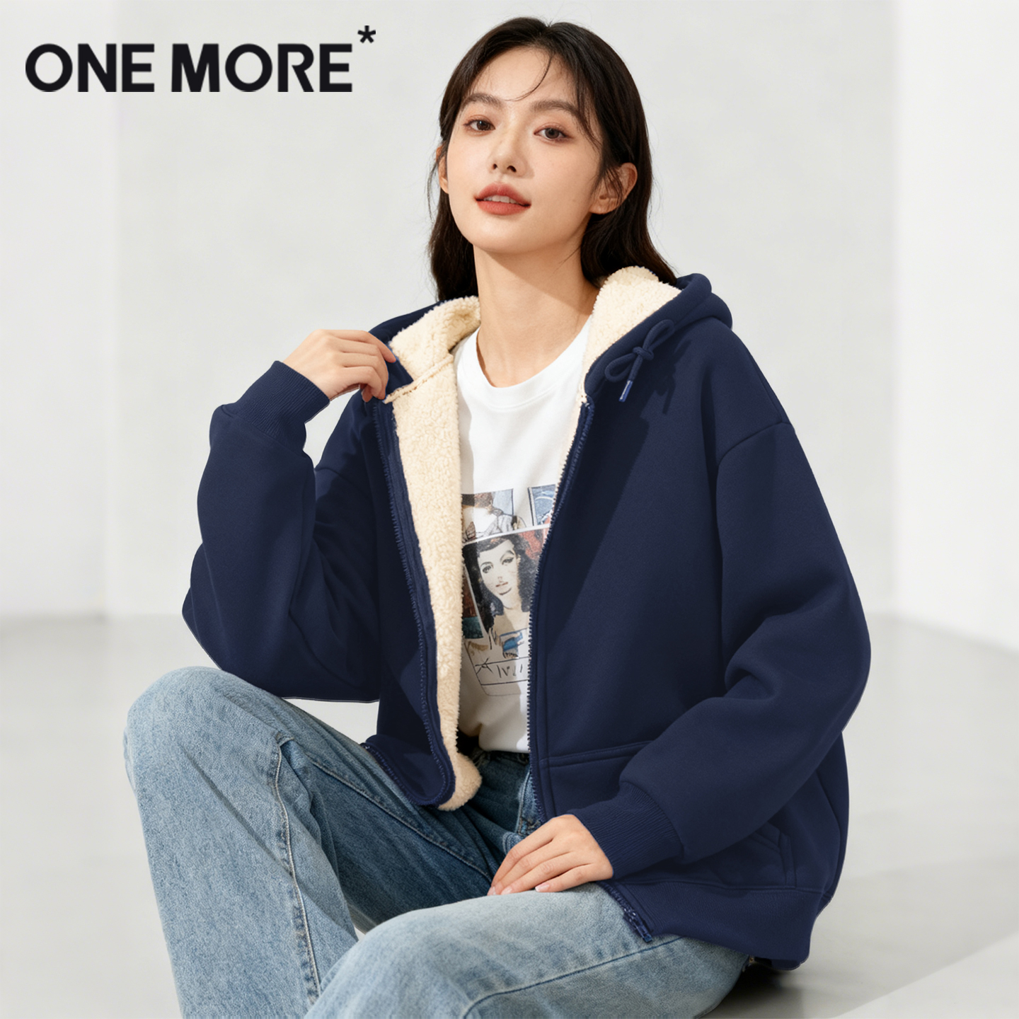 onemore羊羔绒大版开衫卫衣