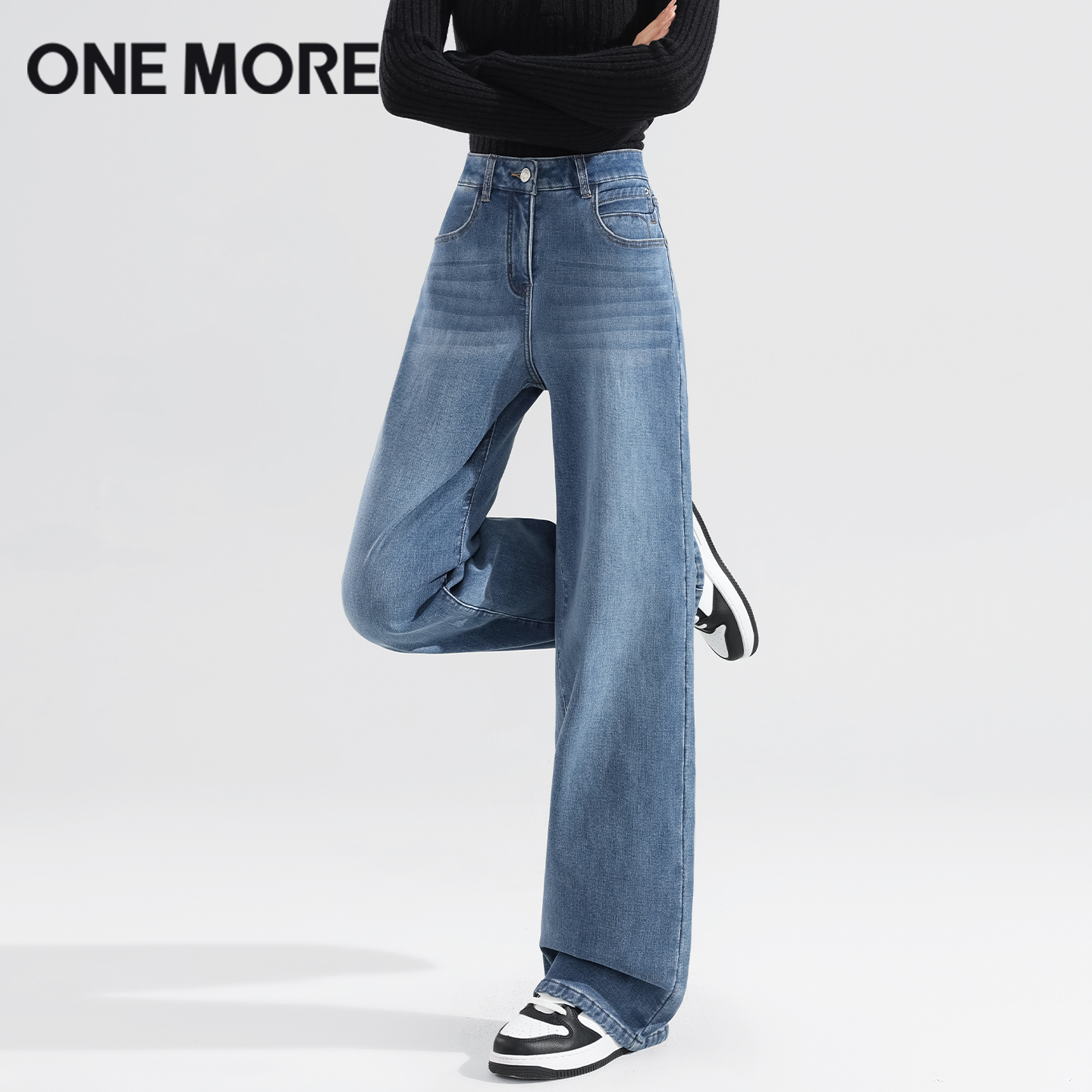 onemore加绒阔腿牛仔裤