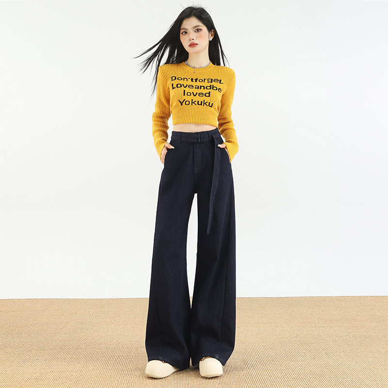 one more高腰加绒阔腿牛仔裤女宽松百搭直筒长裤深蓝色显瘦,女装/女士精品,牛仔裤,淘宝优惠券,粉丝福利购,淘宝优惠卷