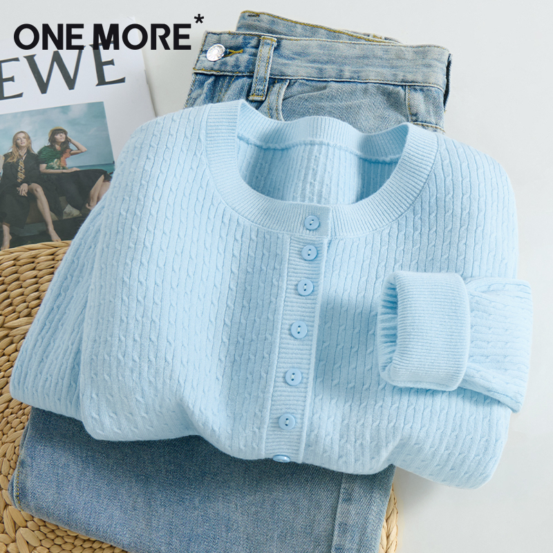 onemore绞花开叉针织开衫