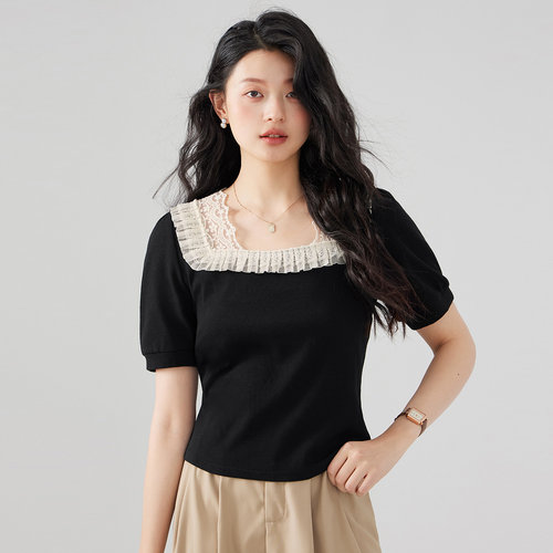 蕾丝法式onemore短袖T恤