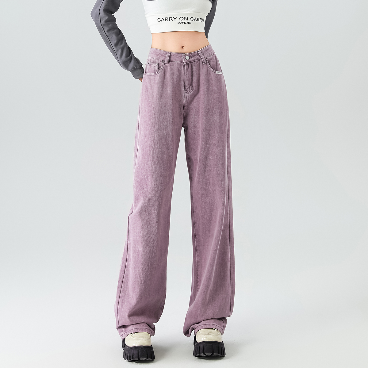 甜酷风高腰显瘦牛仔裤onemore