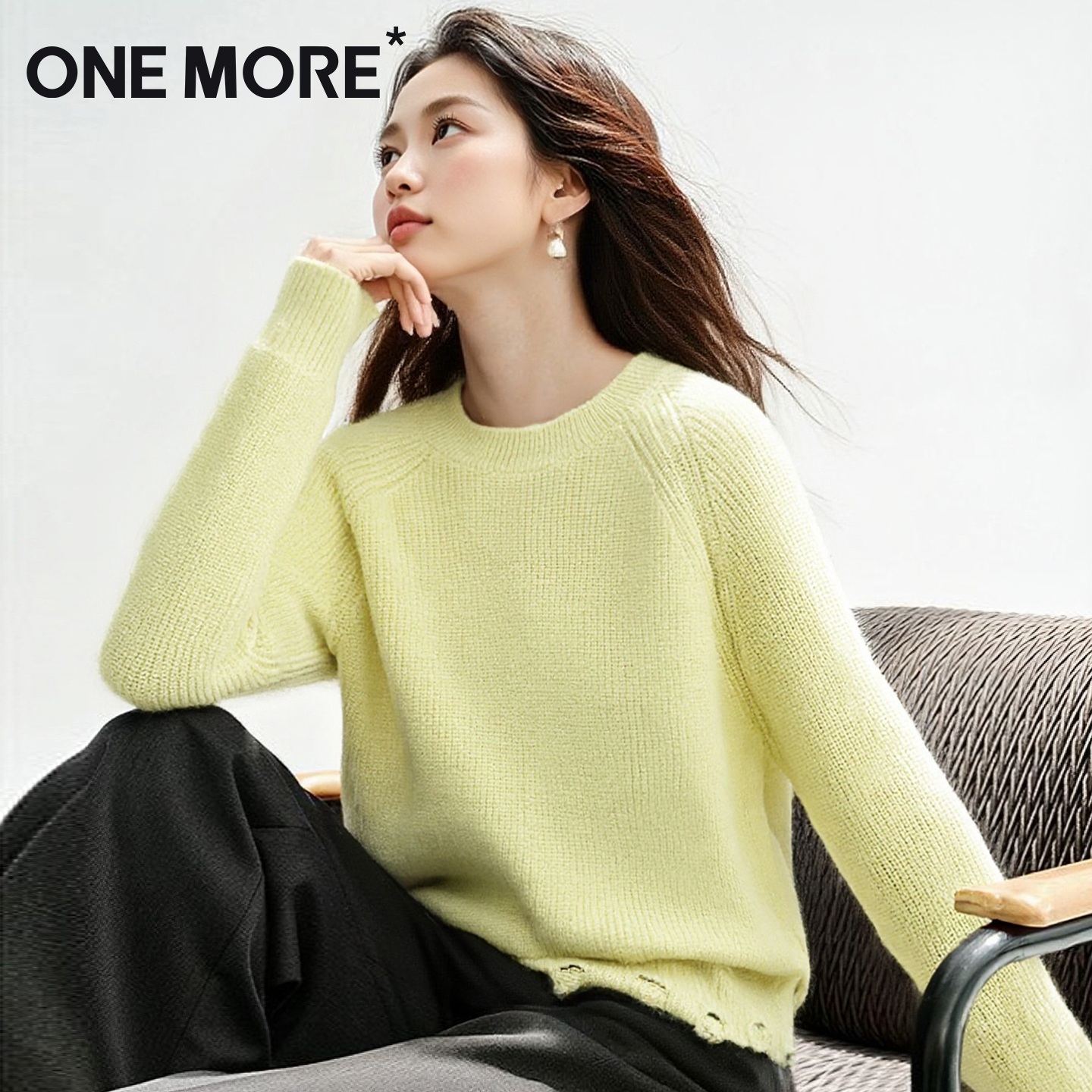 onemore插肩开叉针织衫