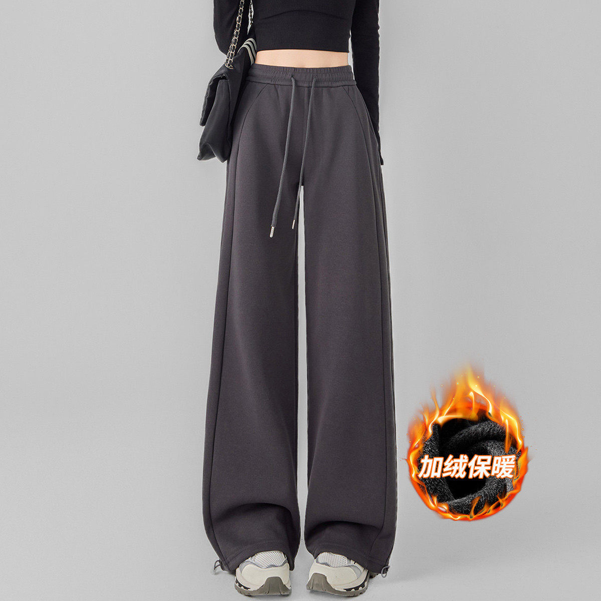 one more美式运动宽松加绒直筒阔腿休闲裤冬2025抽绳高腰显瘦裤子,女装/女士精品,休闲裤,淘宝优惠券,粉丝福利购,淘宝优惠卷