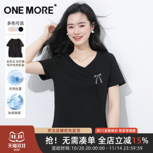 穿搭抗菌设计感上衣黑色正肩短袖 one more文墨v领t恤女2025夏季