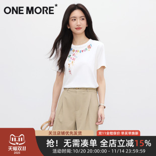 抗菌设计感上衣盛夏流行风格 one 夏季 t恤女2025新款 more正肩短袖