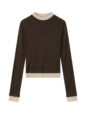 one more美拉德上衣内搭打底2025秋高级感假两件拼色毛针织衫外穿