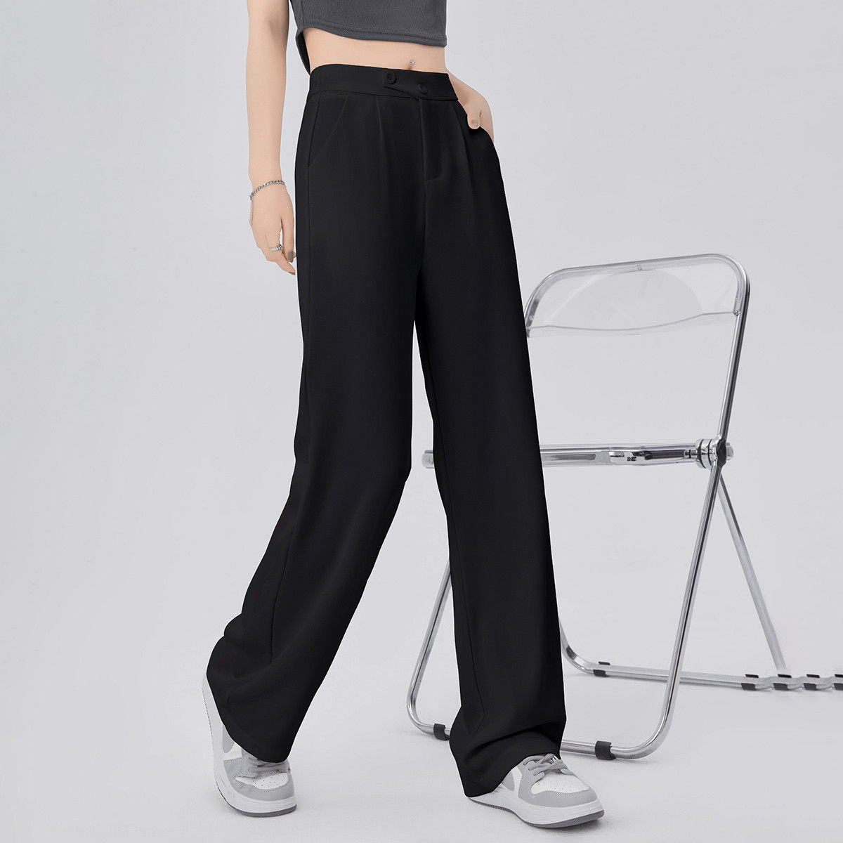 one more西装阔腿裤女2025夏季高腰宽松垂感显瘦小个子直