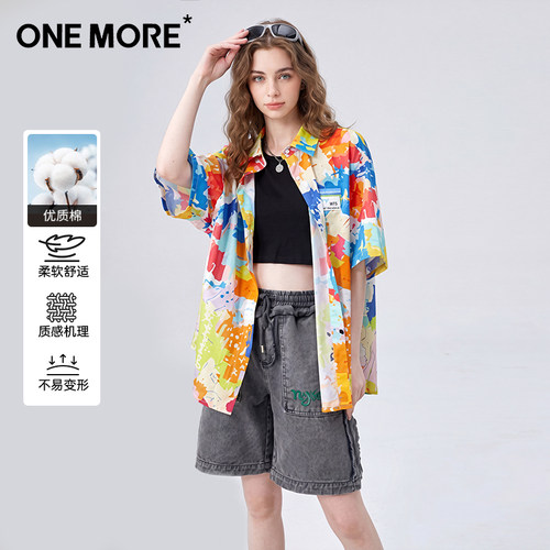 one more衬衣女复古洋气外套短袖衬衫上衣女士宽松2026新款夏薄款
