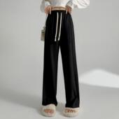 长裤 one 新款 加绒加厚慵懒阔腿裤 more中线高腰直筒裤 女2025秋季