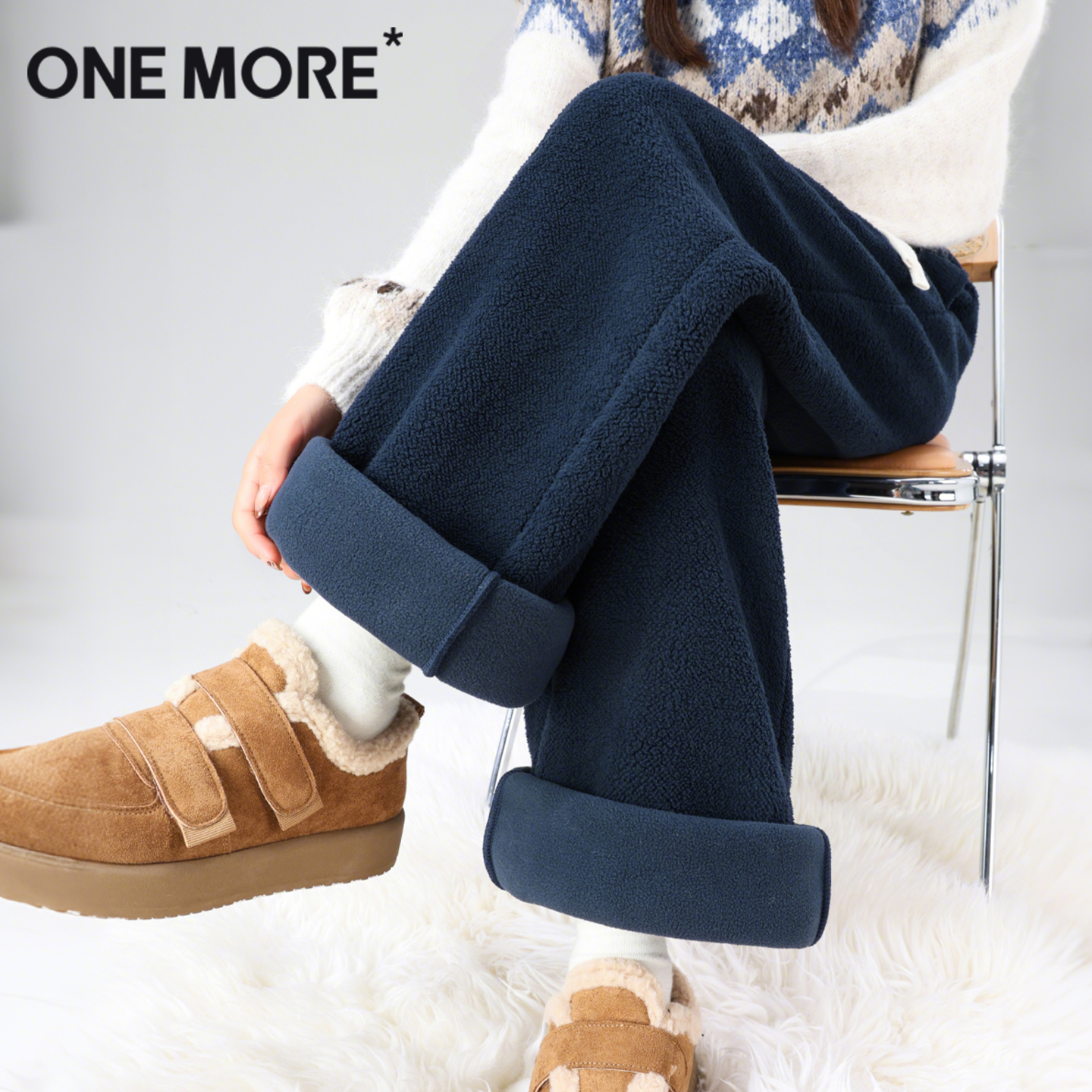 onemore加绒摇粒绒阔腿裤