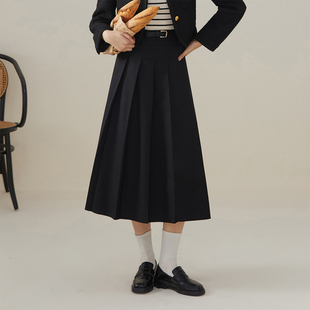 one more文墨2025秋季新款气质百褶半身裙女高腰a字半裙显瘦裙子