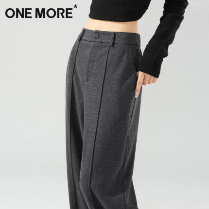 one more直筒裤女款2025新款秋冬灰色休闲裤小个子毛呢阔腿裤子X