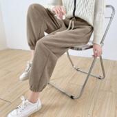 one 潮流百搭欧棉绒粗条加绒保暖灯笼裤 more百搭休闲裤 女高腰时尚