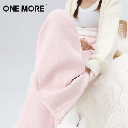 one more加绒卫裤女士冬季糯米裤2025新款直筒休闲裤浅粉色裤子Y