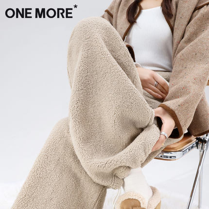 one more休闲裤女2025新款冬季直筒摇粒绒阔腿裤小个子加绒裤子X