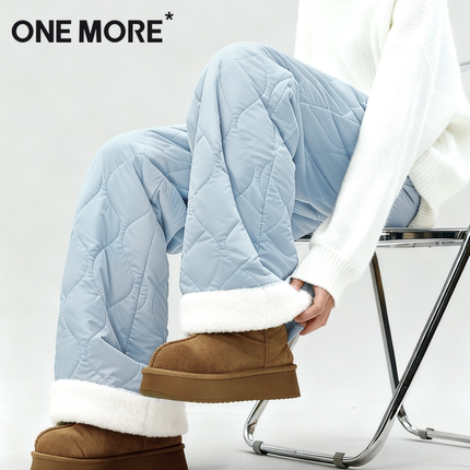 one more加绒裤子女摇粒绒棉裤冬季2025新款蓝色加厚直筒休闲裤Y