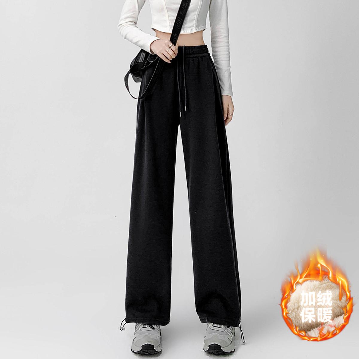 onemore卫裤加绒运动高腰长裤